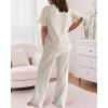 imageCHICME 2025 Womens 2 Piece Outfits Contrast Lace Short Sleeve Top and Drawstring Ribknit Pants Set Casual Lounge SetApricot