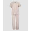 imageCHICME 2025 Womens 2 Piece Outfits Contrast Lace Short Sleeve Top and Drawstring Ribknit Pants Set Casual Lounge SetApricot