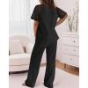 imageCHICME 2025 Womens 2 Piece Outfits Contrast Lace Short Sleeve Top and Drawstring Ribknit Pants Set Casual Lounge SetBlack