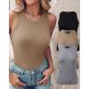 imageCHICME 3 Piece Womens Tank Tops Sleeveless Basic Cami Shirt Slim Knit Ribbed Racerback BlousesKhaki Black Gray