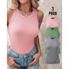 imageCHICME 3 Piece Womens Tank Tops Sleeveless Basic Cami Shirt Slim Knit Ribbed Racerback BlousesPink Green Gray