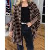 imageCHICME Houndstooth Ponchos for Women 2025 Open Front Knit Sweater Cardigan Batwing Tops Oversized Blanket Scarf Sweater CoatBrown