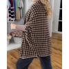 imageCHICME Houndstooth Ponchos for Women 2025 Open Front Knit Sweater Cardigan Batwing Tops Oversized Blanket Scarf Sweater CoatBrown