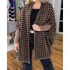 imageCHICME Houndstooth Ponchos for Women 2025 Open Front Knit Sweater Cardigan Batwing Tops Oversized Blanket Scarf Sweater CoatBrown