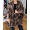 imageCHICME Houndstooth Ponchos for Women 2025 Open Front Knit Sweater Cardigan Batwing Tops Oversized Blanket Scarf Sweater CoatBrown