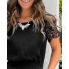 imageCHICME Jumpsuits for Women Dressy Contrast Short Lace Sleeve One Piece Jumpsuit Casual Summer Wide Leg RompersBlack