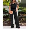 imageCHICME Jumpsuits for Women Dressy Contrast Short Lace Sleeve One Piece Jumpsuit Casual Summer Wide Leg RompersBlack