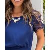 imageCHICME Jumpsuits for Women Dressy Contrast Short Lace Sleeve One Piece Jumpsuit Casual Summer Wide Leg RompersDark Blue