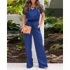 imageCHICME Jumpsuits for Women Dressy Contrast Short Lace Sleeve One Piece Jumpsuit Casual Summer Wide Leg RompersDark Blue