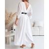 imageCHICME Jumpsuits for Women VNeck Half Sleeve Ruched Jumpsuit 2025 Wide Leg Pants One Piece OverallsAwhite