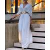 imageCHICME Jumpsuits for Women VNeck Half Sleeve Ruched Jumpsuit 2025 Wide Leg Pants One Piece OverallsAwhite