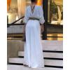 imageCHICME Jumpsuits for Women VNeck Half Sleeve Ruched Jumpsuit 2025 Wide Leg Pants One Piece OverallsAwhite