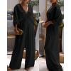 imageCHICME Jumpsuits for Women VNeck Half Sleeve Ruched Jumpsuit 2025 Wide Leg Pants One Piece OverallsBlack