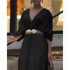 imageCHICME Jumpsuits for Women VNeck Half Sleeve Ruched Jumpsuit 2025 Wide Leg Pants One Piece OverallsBlack