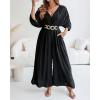 imageCHICME Jumpsuits for Women VNeck Half Sleeve Ruched Jumpsuit 2025 Wide Leg Pants One Piece OverallsBlack