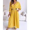imageCHICME Jumpsuits for Women VNeck Half Sleeve Ruched Jumpsuit 2025 Wide Leg Pants One Piece OverallsCyellow