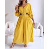 imageCHICME Jumpsuits for Women VNeck Half Sleeve Ruched Jumpsuit 2025 Wide Leg Pants One Piece OverallsCyellow