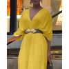 imageCHICME Jumpsuits for Women VNeck Half Sleeve Ruched Jumpsuit 2025 Wide Leg Pants One Piece OverallsCyellow