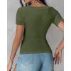 imageCHICME Women Builtin Bra T Shirt Top Short Sleeve Square Neck Basic Tees Casual Ribbed Knit Fitted Going Out TopsBarmy Green