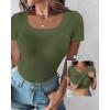 imageCHICME Women Builtin Bra T Shirt Top Short Sleeve Square Neck Basic Tees Casual Ribbed Knit Fitted Going Out TopsBarmy Green