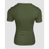 imageCHICME Women Builtin Bra T Shirt Top Short Sleeve Square Neck Basic Tees Casual Ribbed Knit Fitted Going Out TopsBarmy Green