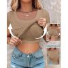 imageCHICME Women Builtin Bra T Shirt Top Short Sleeve Square Neck Basic Tees Casual Ribbed Knit Fitted Going Out TopsKhaki