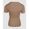 imageCHICME Women Builtin Bra T Shirt Top Short Sleeve Square Neck Basic Tees Casual Ribbed Knit Fitted Going Out TopsKhaki