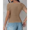 imageCHICME Women Builtin Bra T Shirt Top Short Sleeve Square Neck Basic Tees Casual Ribbed Knit Fitted Going Out TopsKhaki