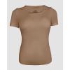 imageCHICME Women Builtin Bra T Shirt Top Short Sleeve Square Neck Basic Tees Casual Ribbed Knit Fitted Going Out TopsKhaki