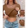 imageCHICME Women Builtin Bra T Shirt Top Short Sleeve Square Neck Basic Tees Casual Ribbed Knit Fitted Going Out TopsLight Coffee