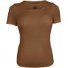 imageCHICME Women Builtin Bra T Shirt Top Short Sleeve Square Neck Basic Tees Casual Ribbed Knit Fitted Going Out TopsLight Coffee