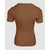 imageCHICME Women Builtin Bra T Shirt Top Short Sleeve Square Neck Basic Tees Casual Ribbed Knit Fitted Going Out TopsLight Coffee