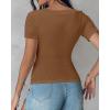 imageCHICME Women Builtin Bra T Shirt Top Short Sleeve Square Neck Basic Tees Casual Ribbed Knit Fitted Going Out TopsLight Coffee