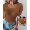 imageCHICME Women Builtin Bra T Shirt Top Short Sleeve Square Neck Basic Tees Casual Ribbed Knit Fitted Going Out TopsLight Coffee