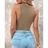 imageCHICME Women Builtin Bra Tank Tops Sleeveless Casual Shirts Racerback Ribbed Fitted Tank TopsKhaki