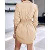 imageCHICME Women Shirt Dress 2025 Long Sleeve Button Down Blouses Side Drawstring Mini DressesApricot