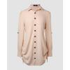 imageCHICME Women Shirt Dress 2025 Long Sleeve Button Down Blouses Side Drawstring Mini DressesApricot