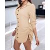 imageCHICME Women Shirt Dress 2025 Long Sleeve Button Down Blouses Side Drawstring Mini DressesApricot