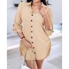 imageCHICME Women Shirt Dress 2025 Long Sleeve Button Down Blouses Side Drawstring Mini DressesApricot