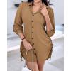 imageCHICME Women Shirt Dress 2025 Long Sleeve Button Down Blouses Side Drawstring Mini DressesBrown