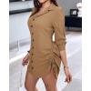 imageCHICME Women Shirt Dress 2025 Long Sleeve Button Down Blouses Side Drawstring Mini DressesBrown