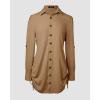 imageCHICME Women Shirt Dress 2025 Long Sleeve Button Down Blouses Side Drawstring Mini DressesBrown