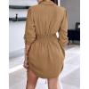 imageCHICME Women Shirt Dress 2025 Long Sleeve Button Down Blouses Side Drawstring Mini DressesBrown
