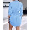 imageCHICME Women Shirt Dress 2025 Long Sleeve Button Down Blouses Side Drawstring Mini DressesDark Blue