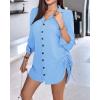 imageCHICME Women Shirt Dress 2025 Long Sleeve Button Down Blouses Side Drawstring Mini DressesDark Blue