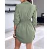 imageCHICME Women Shirt Dress 2025 Long Sleeve Button Down Blouses Side Drawstring Mini DressesDark Green
