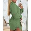 imageCHICME Women Shirt Dress 2025 Long Sleeve Button Down Blouses Side Drawstring Mini DressesDark Green