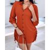 imageCHICME Women Shirt Dress 2025 Long Sleeve Button Down Blouses Side Drawstring Mini DressesOrange