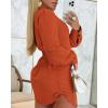 imageCHICME Women Shirt Dress 2025 Long Sleeve Button Down Blouses Side Drawstring Mini DressesOrange