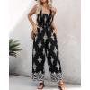 imageCHICME Womens Casual Loose Overalls Jumpsuits Floral One Piece Square Neck Shirred Pants with PocketsAblack